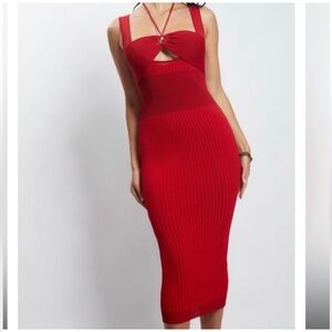 Meshki Red Ribbed Midi Dress